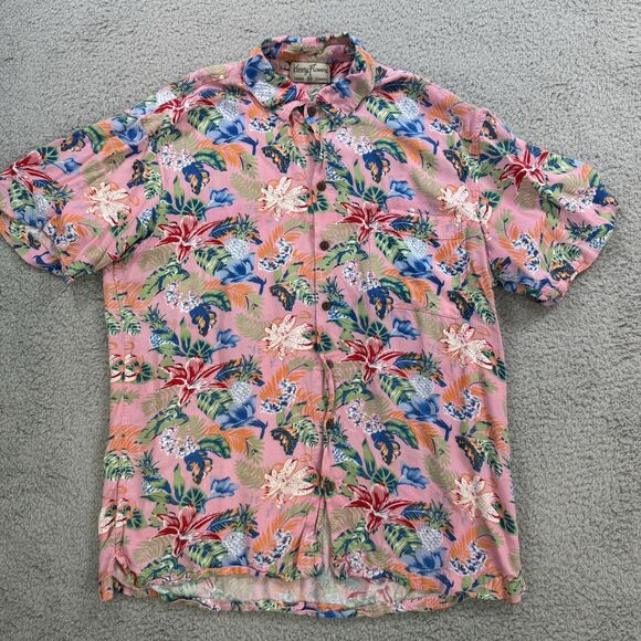 Kenny Flowers Shirt Men M Pink Floral Hawaiian Short Sleeve Island Classic Rayon - Picture 1 of 8